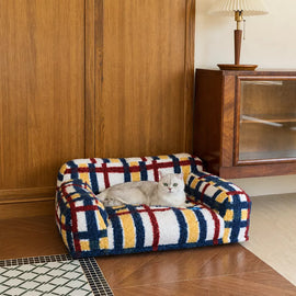 Vintage-Style Plush Sofa Bed for Dogs and Cats