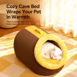 Enclosed Plush Pet Bed for Cats and Small Dogs