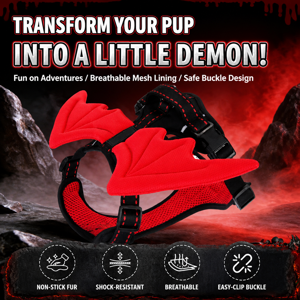Breathable Demon & Angel Wing Dog Harness with Optional Leash