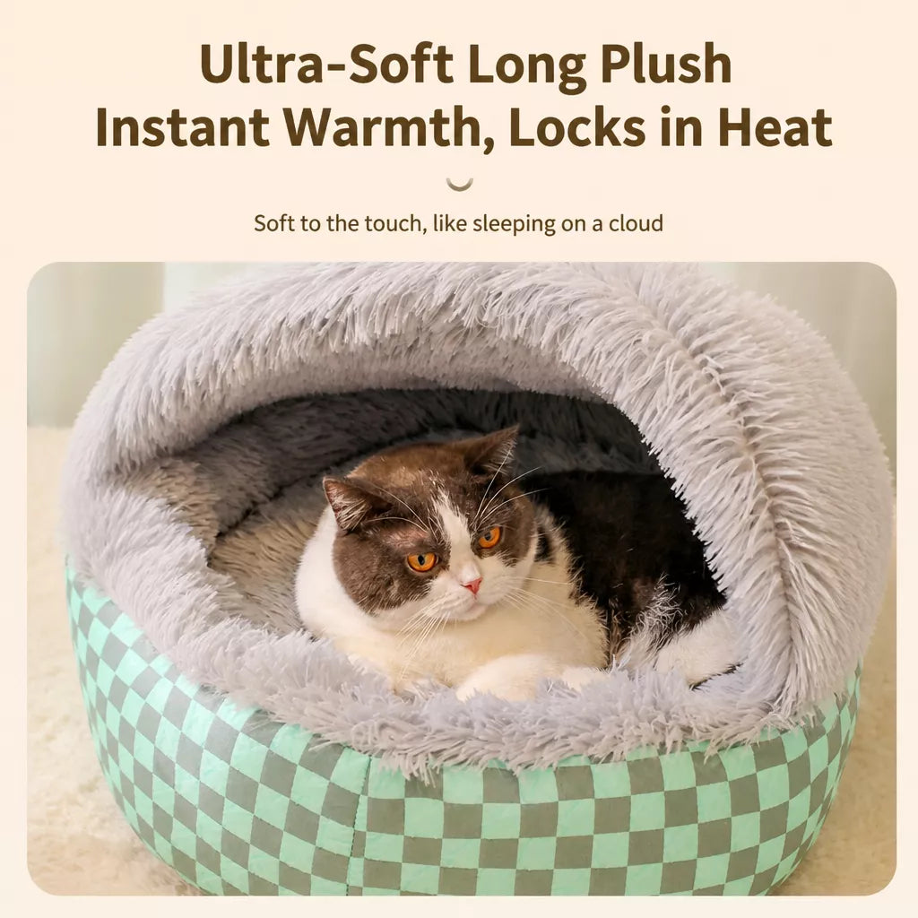 Semi-Enclosed Shell-Style Pet Bed for Cats & Dogs