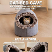 Enclosed Plush Pet Bed with Carry Handle for Cats and Small Dogs