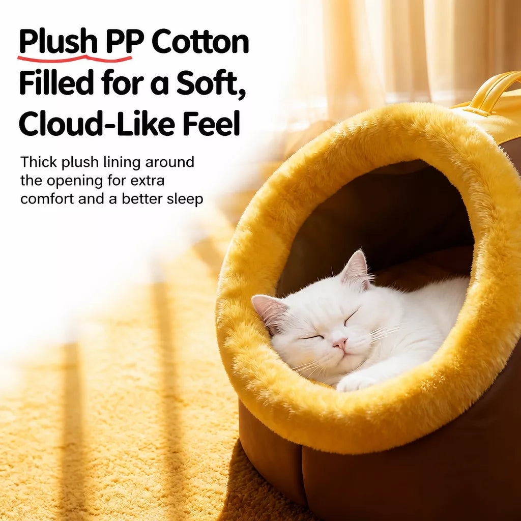 Enclosed Plush Pet Bed for Cats and Small Dogs