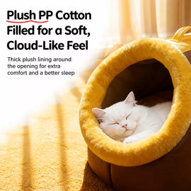 Enclosed Plush Pet Bed for Cats and Small Dogs