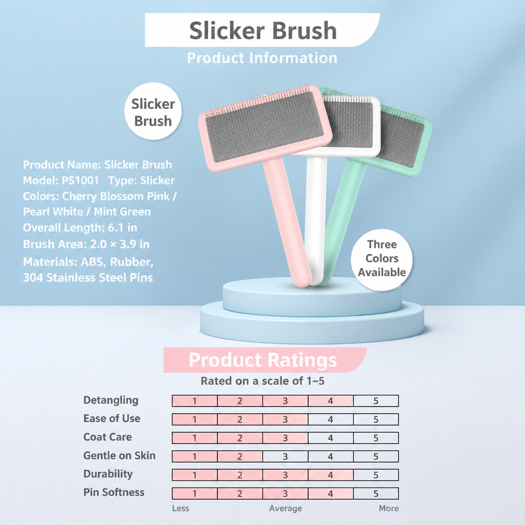 Pet Slicker & Pin Brush for Detangling and Coat Care