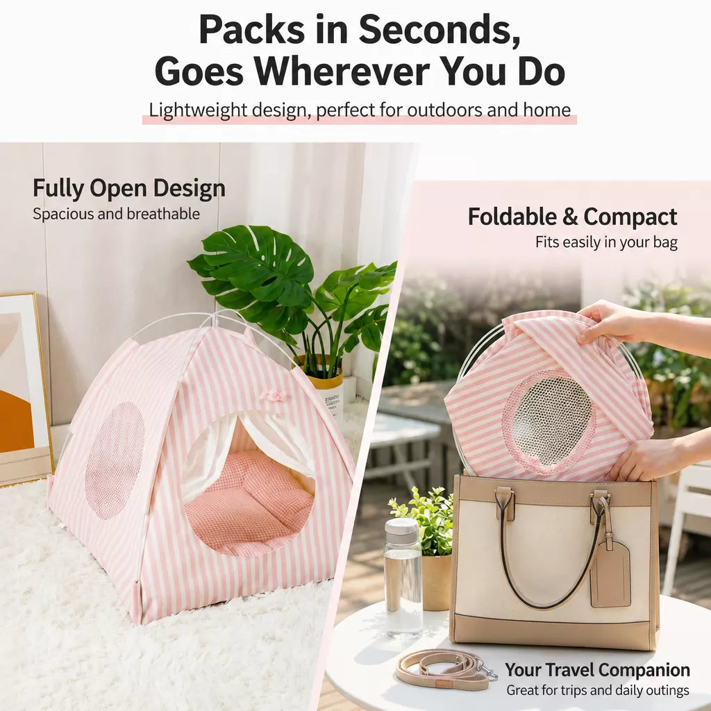 Indoor Cat & Dog Tent Bed with Removable Washable Cushion