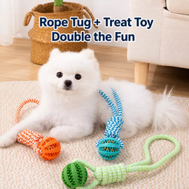 Rope Dog Tug Toy with Treat-Dispensing Ball for Medium and Large Dogs