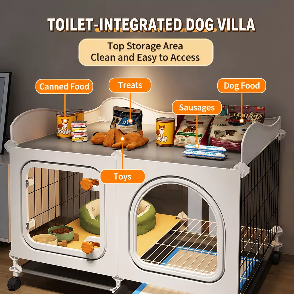 Small Dog Crate with Separate Toilet Area & Storage Pen