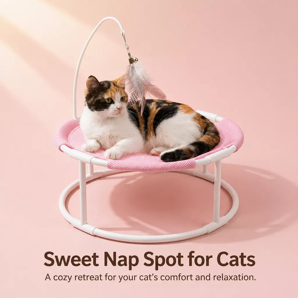 Round Pet Bed with Hanging Toy