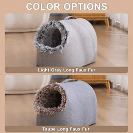 Enclosed Plush Pet Bed with Carry Handle for Cats and Small Dogs