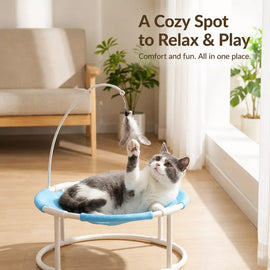 Round Pet Bed with Hanging Toy