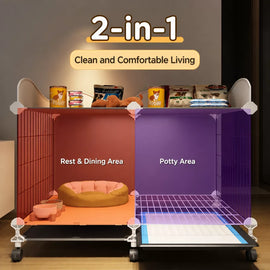 Small Dog Crate with Separate Toilet Area & Storage Pen