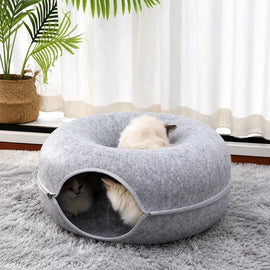Enclosed Donut Cat Bed with Tunnel