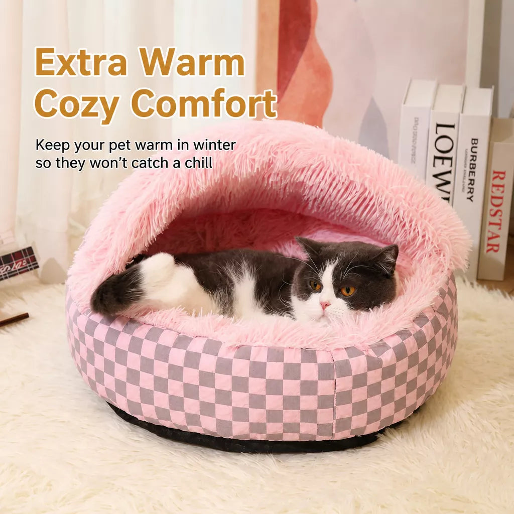 Semi-Enclosed Shell-Style Pet Bed for Cats & Dogs