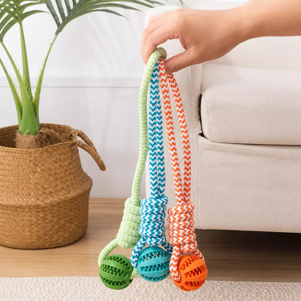 Rope Dog Tug Toy with Treat-Dispensing Ball for Medium and Large Dogs