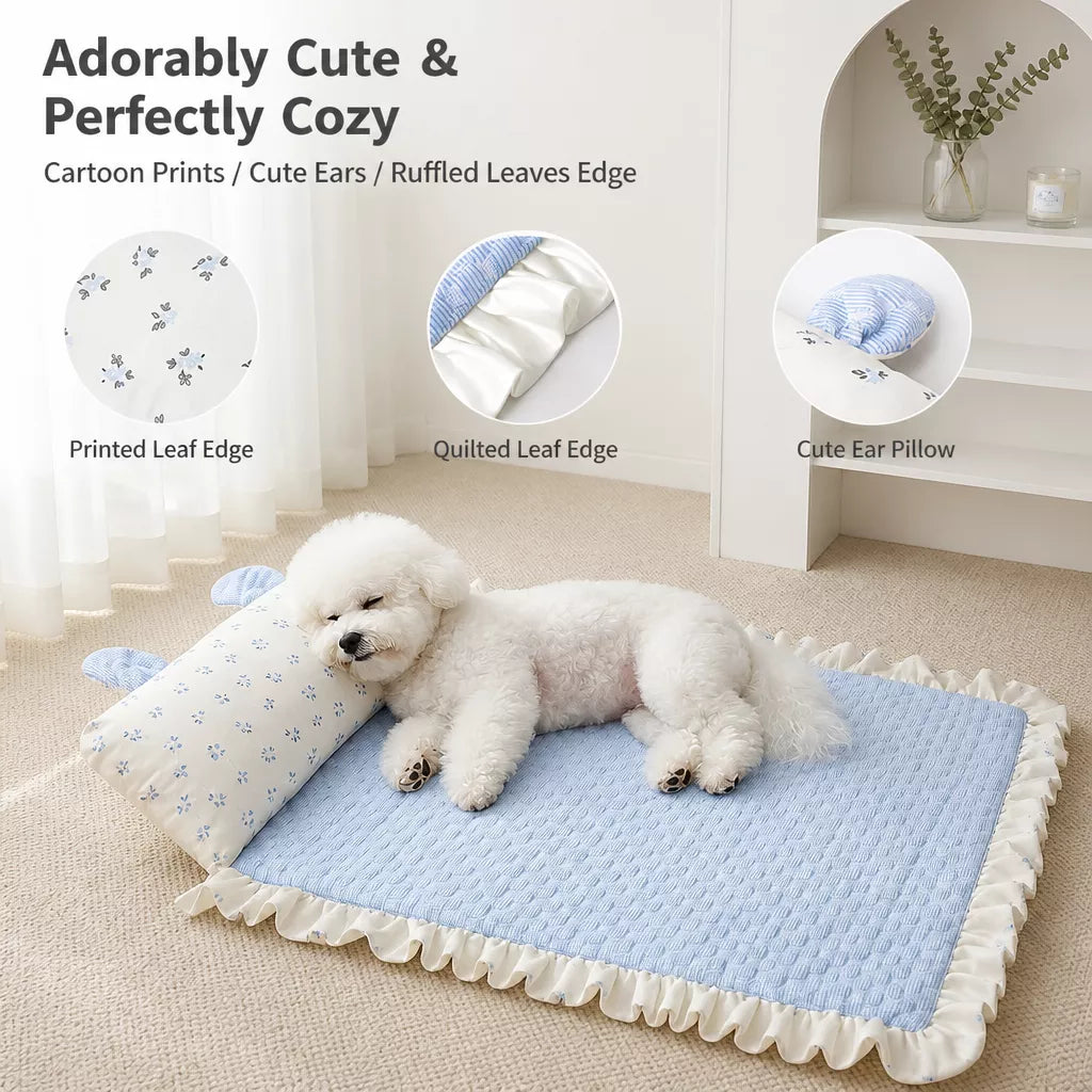 Pet Rest Mat with Bunny-Ear Pillow for Dogs and Cats