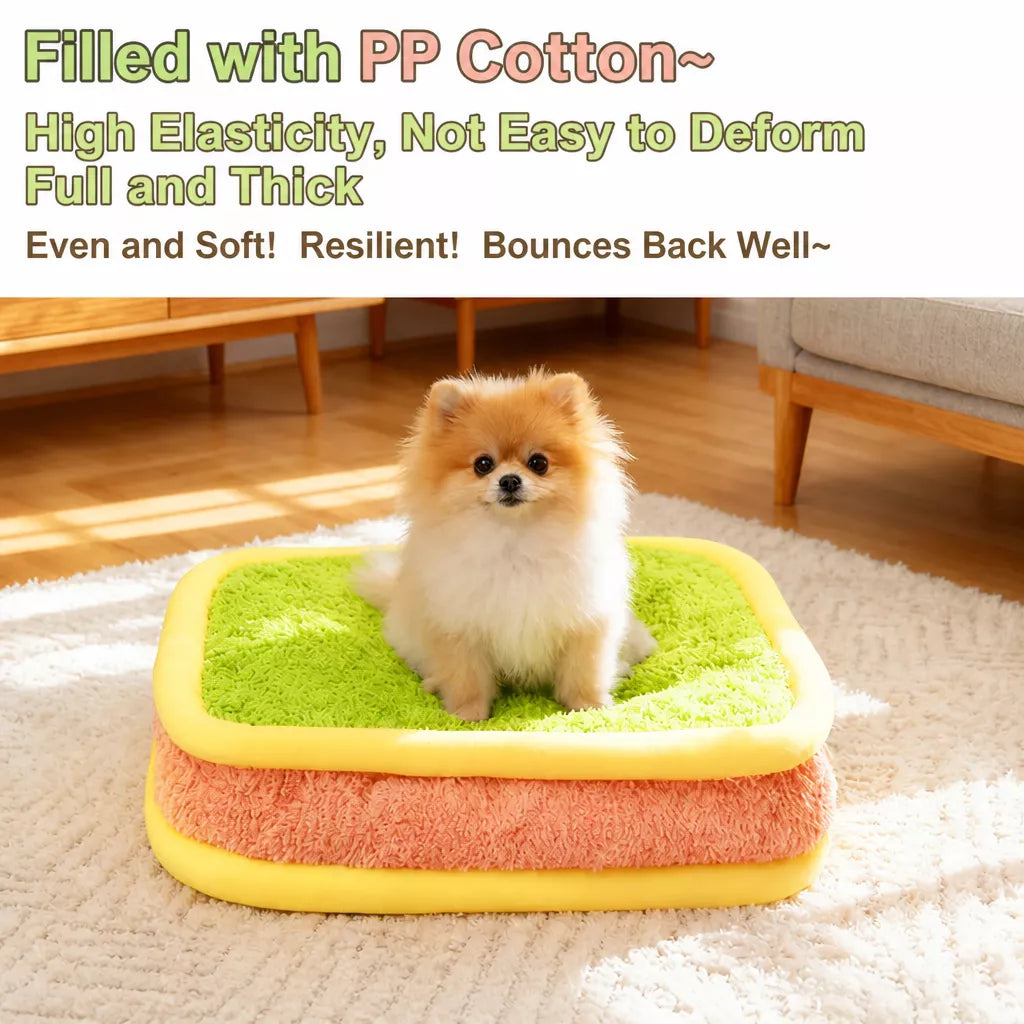 Color-Block Washable Plush Square Pet Bed for Dogs and Cats