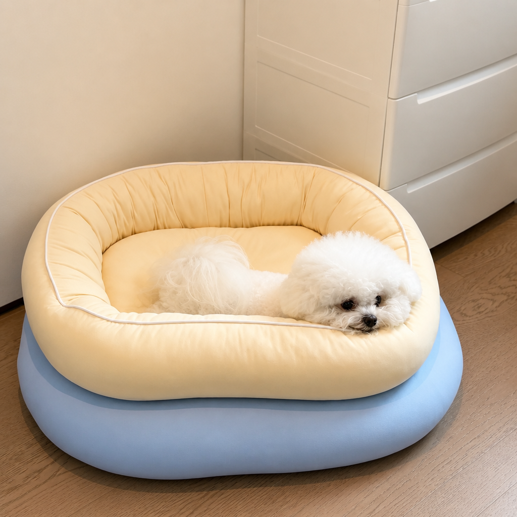 Cooling Fabric Bolster Dog Bed with Non-Slip Base