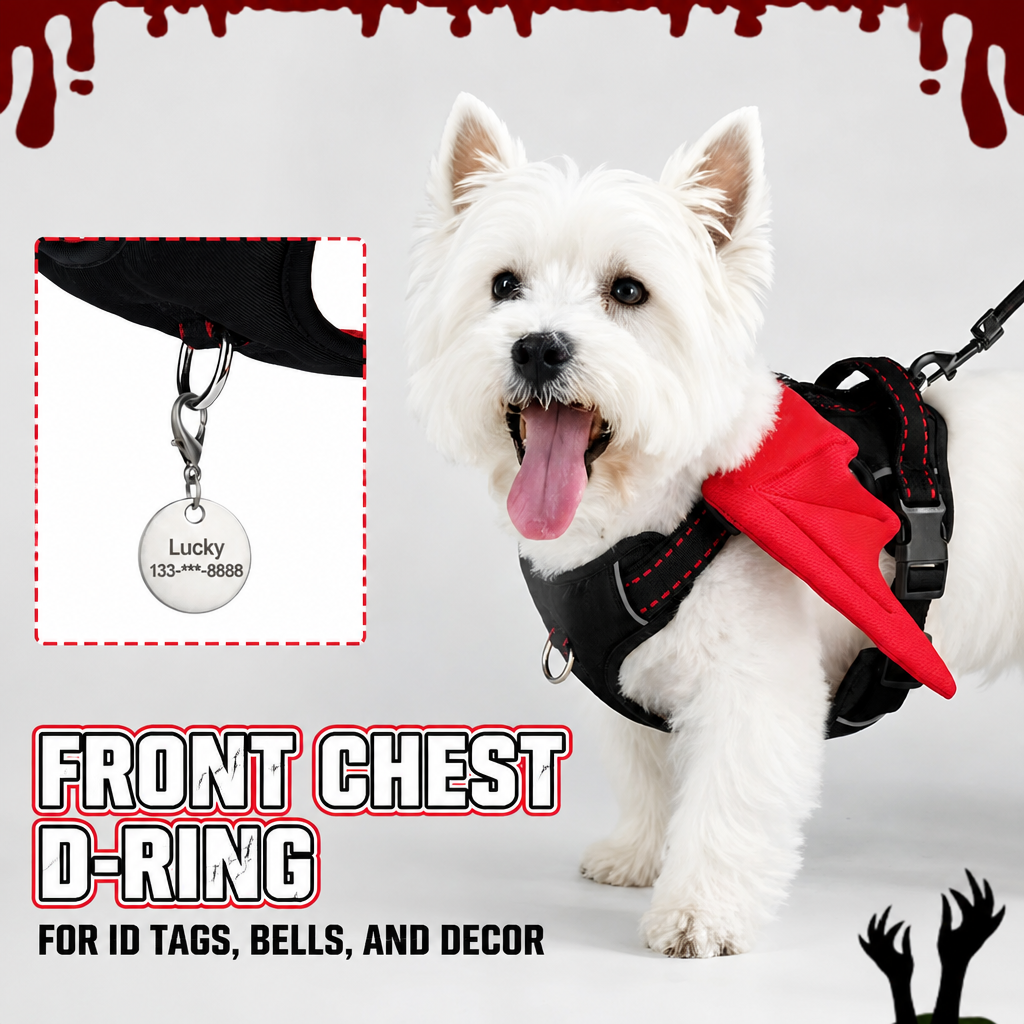Breathable Demon & Angel Wing Dog Harness with Optional Leash