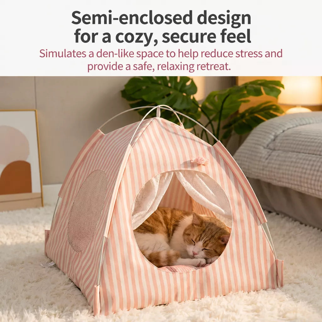 Indoor Cat & Dog Tent Bed with Removable Washable Cushion
