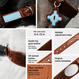 Brown Faux Leather Dog Collar with Blue Accent Charm