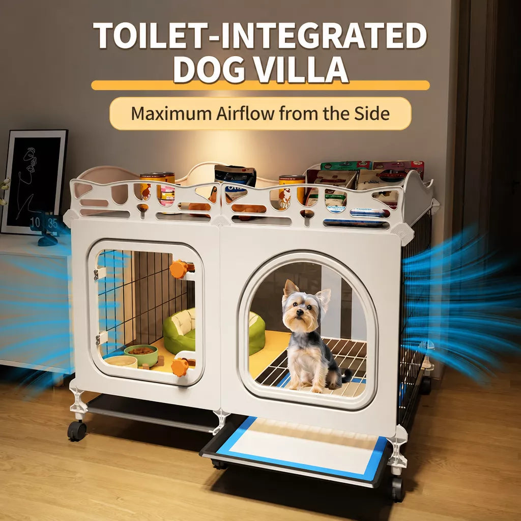 Small Dog Crate with Separate Toilet Area & Storage Pen