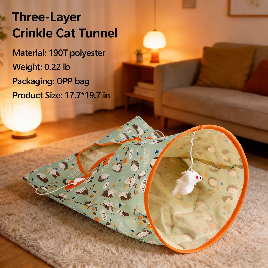 Crinkle Cat Tunnel Toy with Multiple Openings