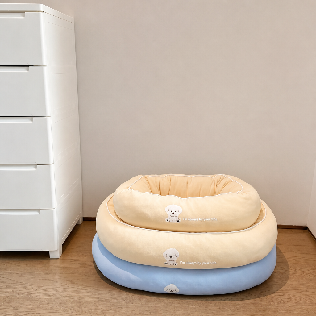 Cooling Fabric Bolster Dog Bed with Non-Slip Base
