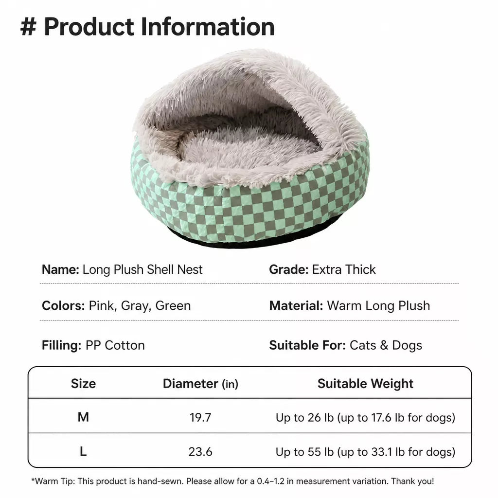 Semi-Enclosed Shell-Style Pet Bed for Cats & Dogs