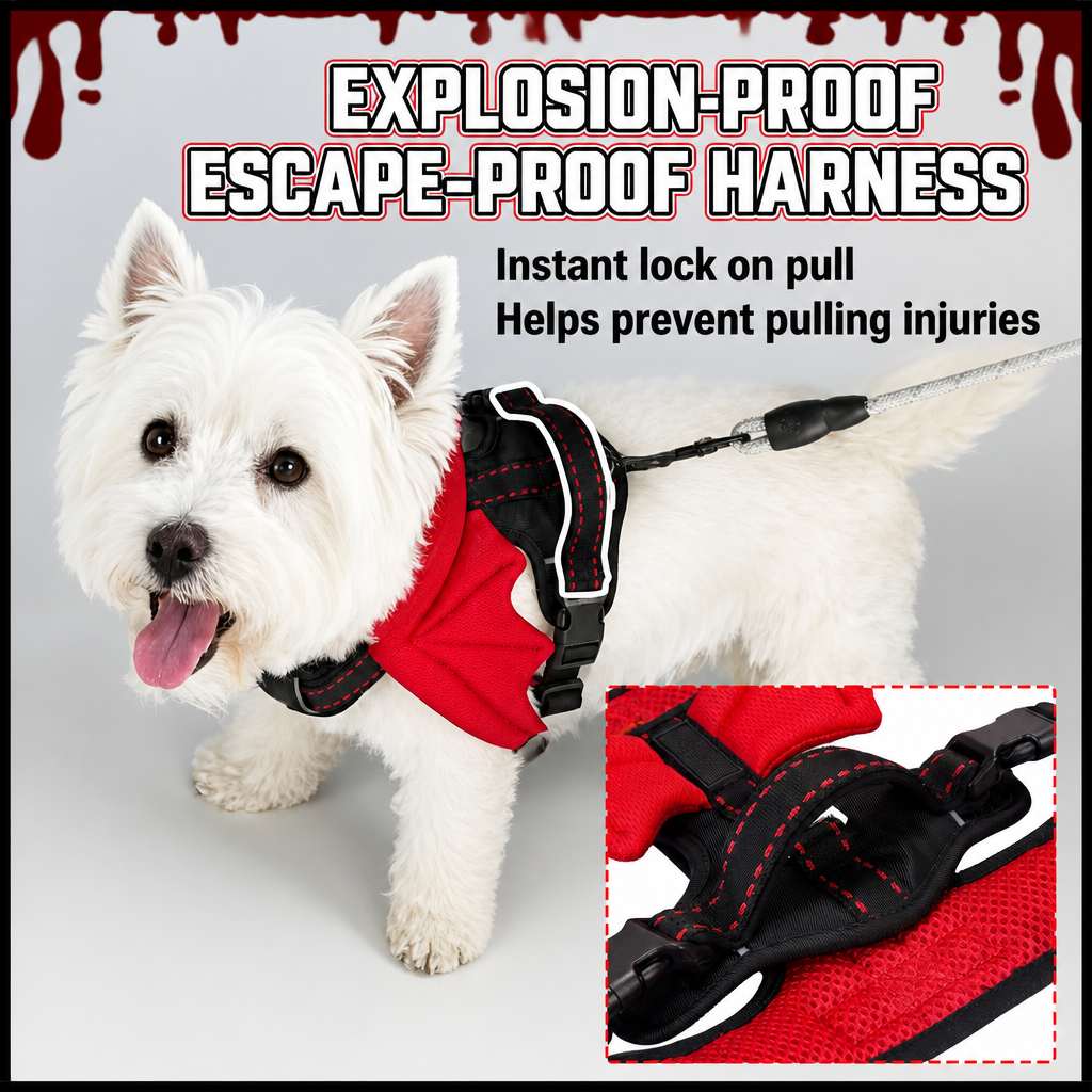Breathable Demon & Angel Wing Dog Harness with Optional Leash