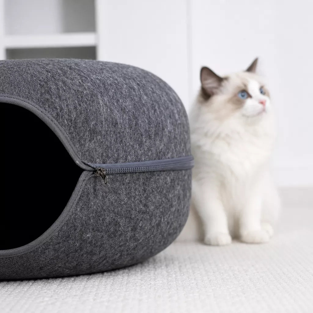 Enclosed Donut Cat Bed with Tunnel