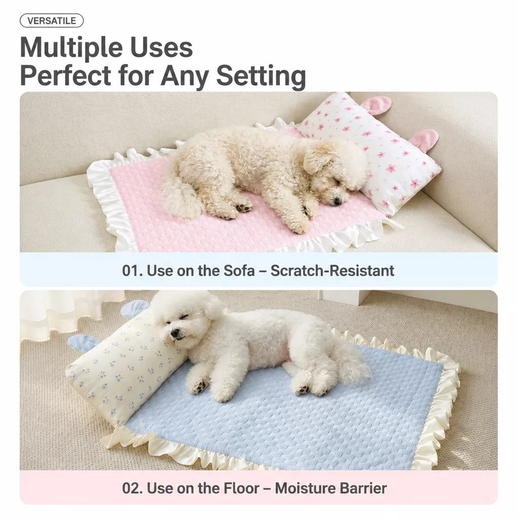 Pet Rest Mat with Bunny-Ear Pillow for Dogs and Cats