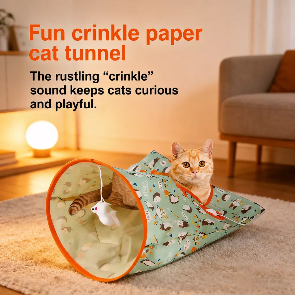 Crinkle Cat Tunnel Toy with Multiple Openings