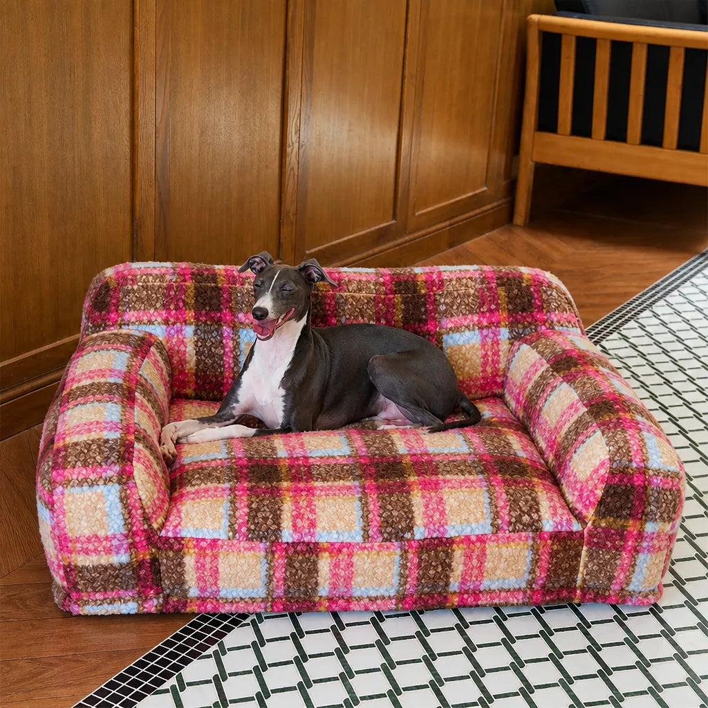 Vintage-Style Plush Sofa Bed for Dogs and Cats