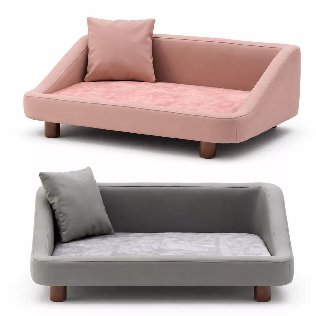 Pet Sofa Bed with Headrest and Removable Cover