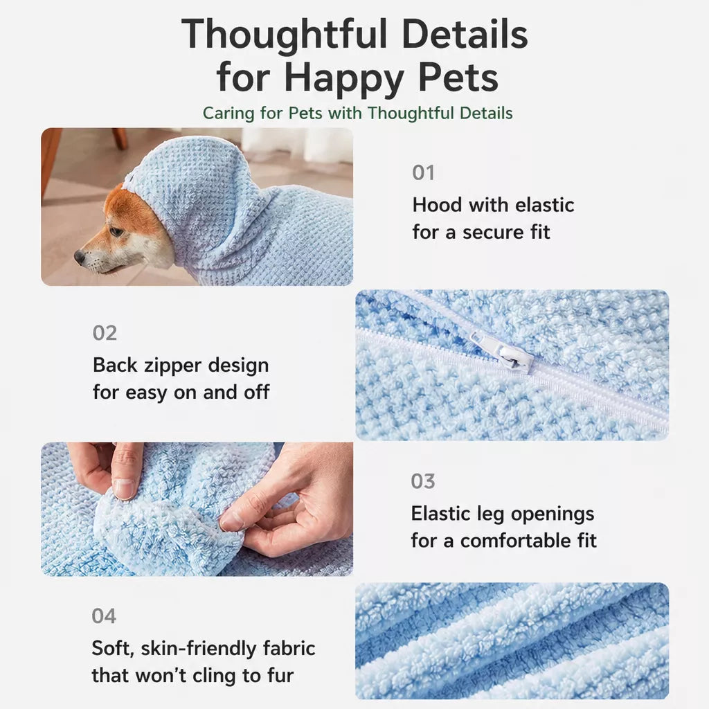 Quick-Dry Pet Bathrobe Towel for Dogs and Cats