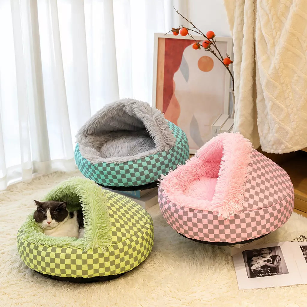 Semi-Enclosed Shell-Style Pet Bed for Cats & Dogs
