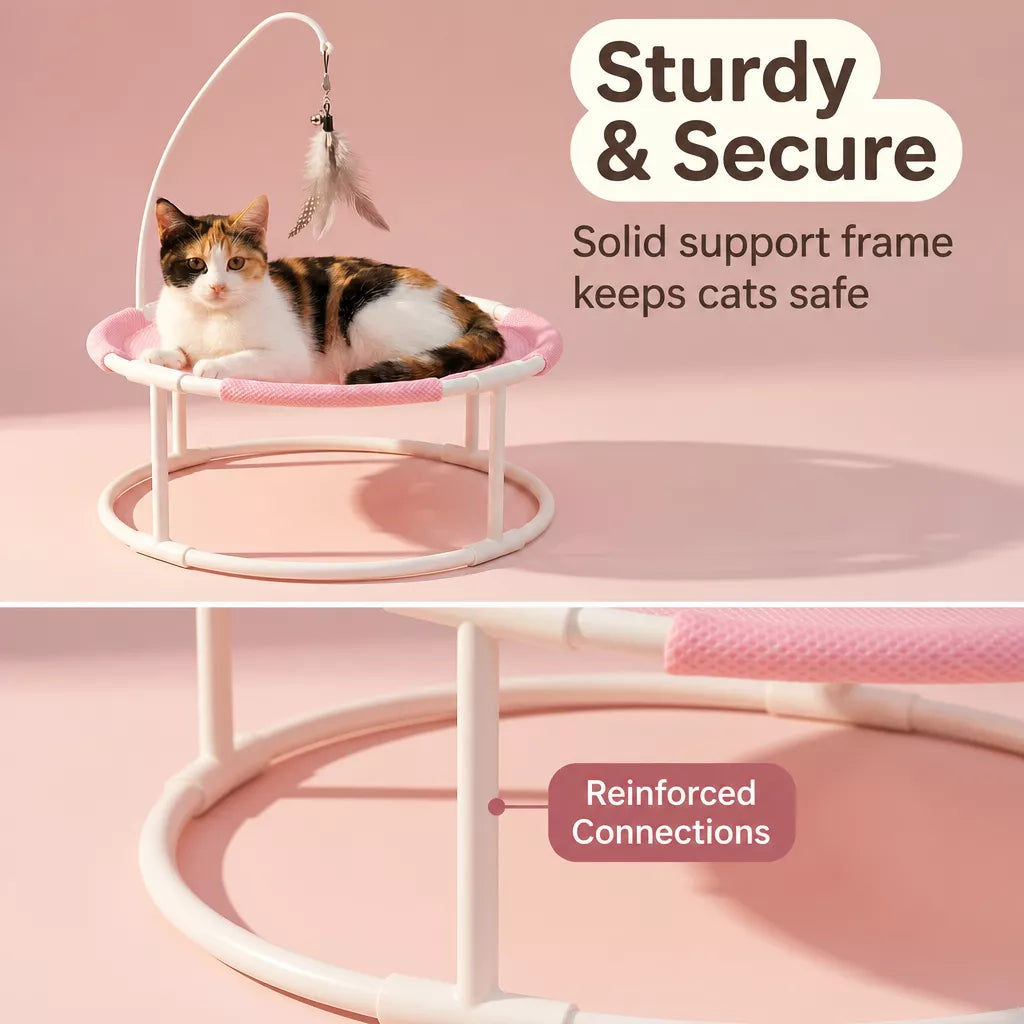 Round Pet Bed with Hanging Toy