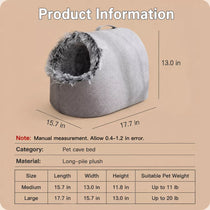 Enclosed Plush Pet Bed with Carry Handle for Cats and Small Dogs