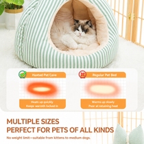 Striped Bow Dome Cat Cave Bed with Plush Cushion