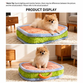 Color-Block Washable Plush Square Pet Bed for Dogs and Cats