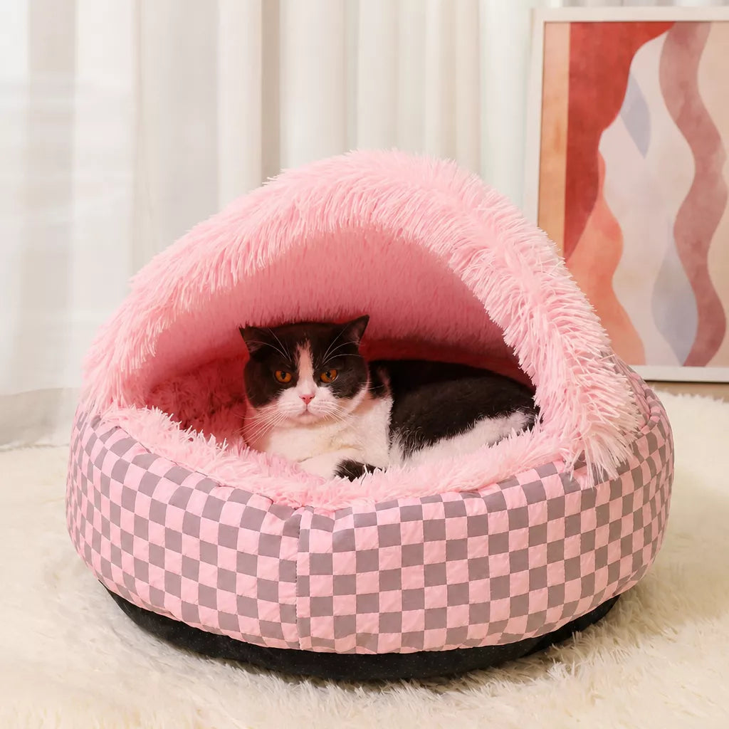 Semi-Enclosed Shell-Style Pet Bed for Cats & Dogs