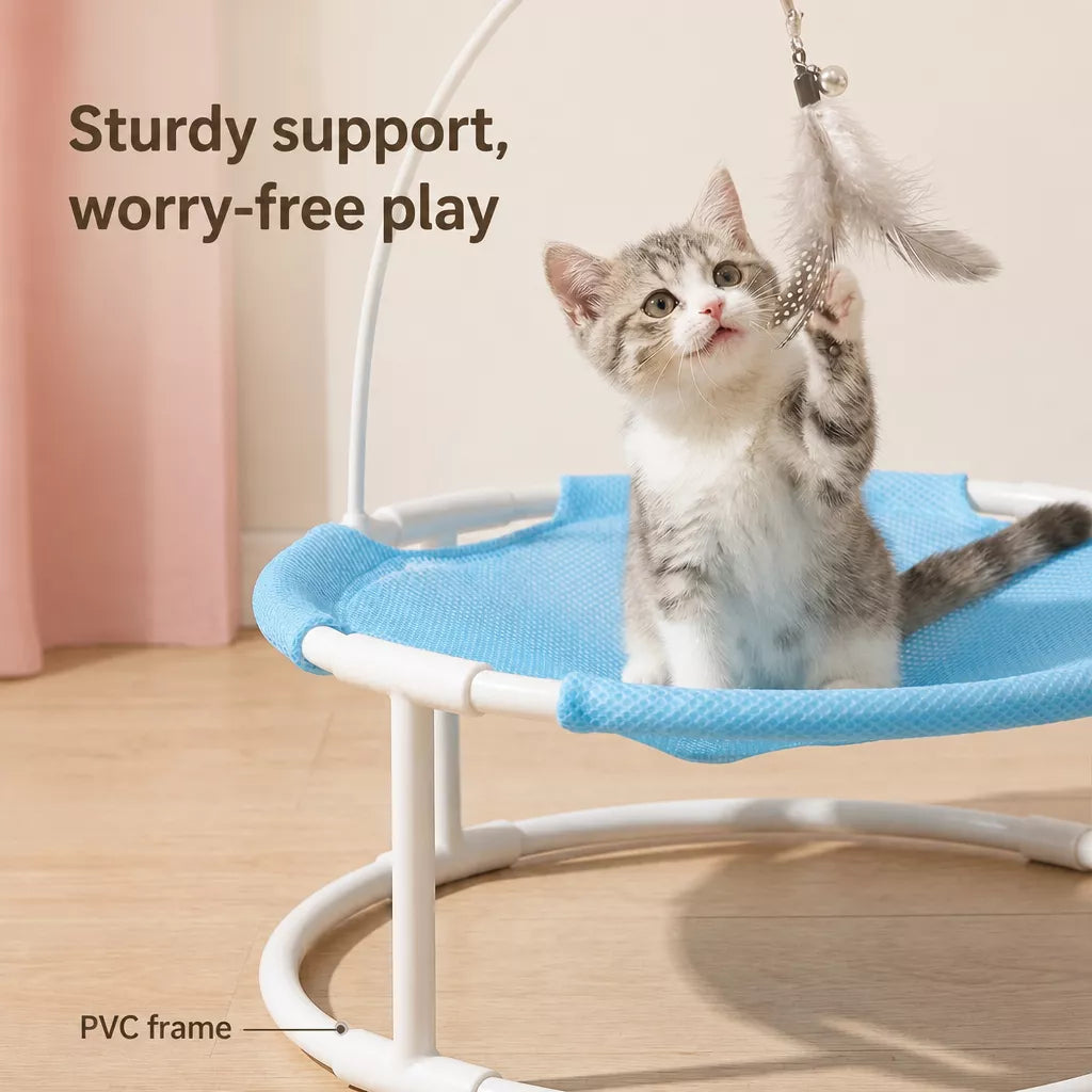 Round Pet Bed with Hanging Toy