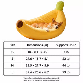 Banana-Shaped Velvet Pet Bed for Small Dogs and Cats