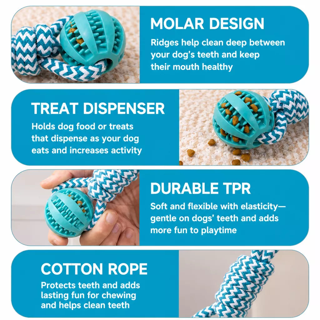 Rope Dog Tug Toy with Treat-Dispensing Ball for Medium and Large Dogs