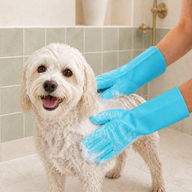Silicone Pet Bathing Gloves with Massage Bristles