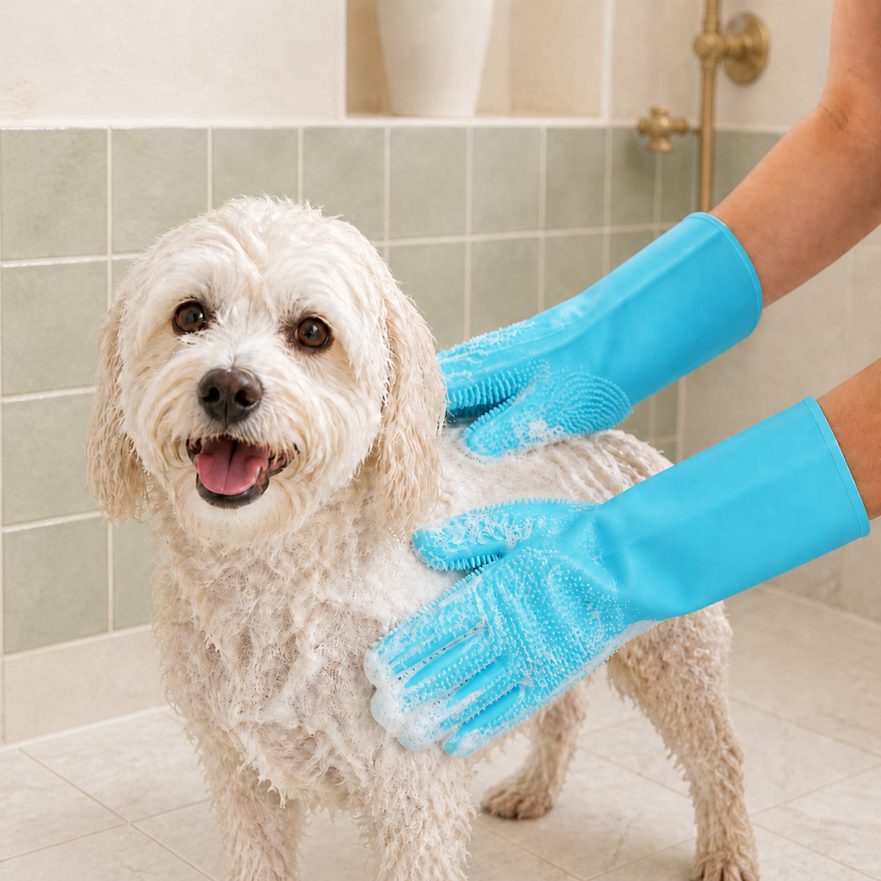 Silicone Pet Bathing Gloves with Massage Bristles