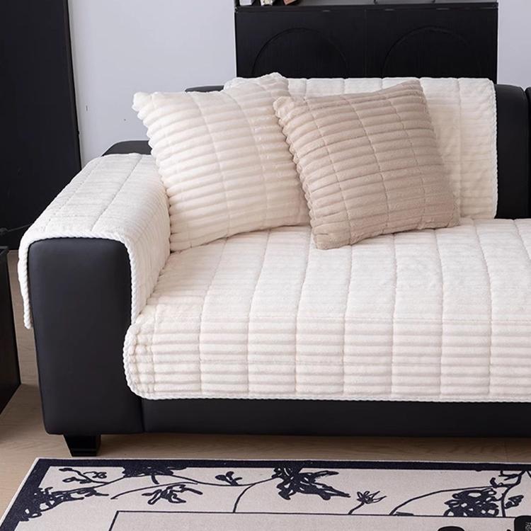 Cloud-Soft Ribbed Fleece Modular Couch Cover close view of the plush ribbed surface