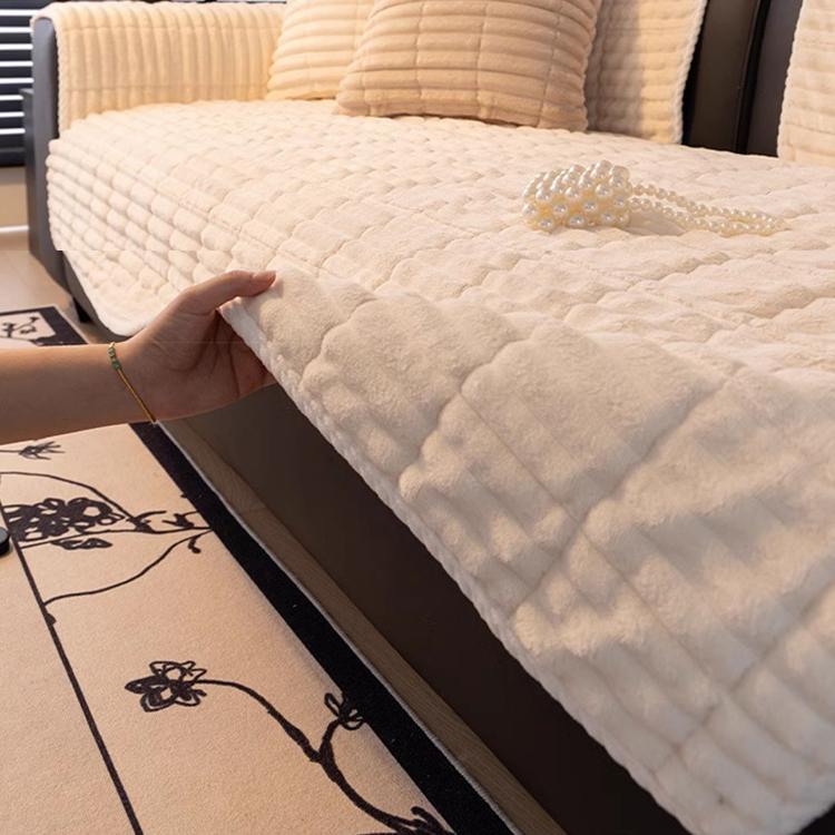 Cloud-Soft Ribbed Fleece Modular Couch Cover soft cushioned grid texture under hand