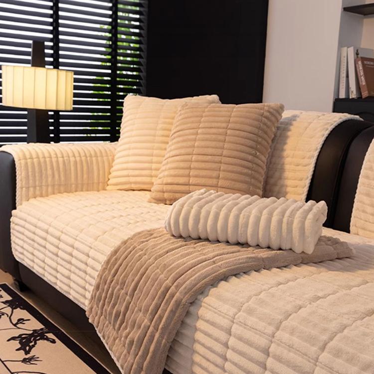 Cloud-Soft Ribbed Fleece Modular Couch Cover coordinated sofa panels in layered neutral colors
