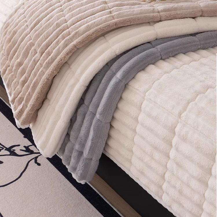 Cloud-Soft Ribbed Fleece Modular Couch Cover finished edge detail for a neat sofa fit